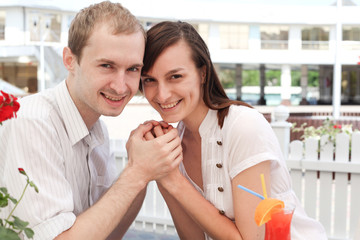 Young couple in cafe