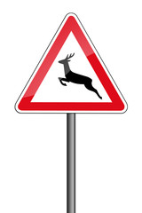 Warnschild RAL 3001 signalrot freigestellt - Wildwechsel