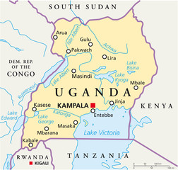 Uganda map (Uganda Landkarte) - obrazy, fototapety, plakaty