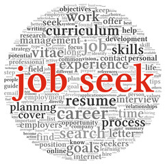 Job seek concept in word tag cloud