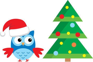 Owl Under The Christmas Tree