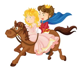 Muurstickers koning en koningin rijden op een paard © GraphicsRF