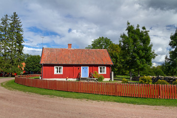 Traditional red Swedish cottage house