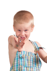 Little boy showing the palm.