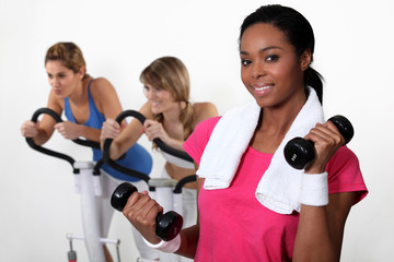 Three women in the gym