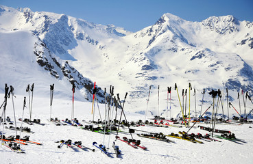 skis and mountains