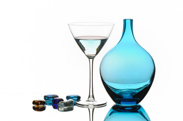 Celebration toast with colors special drink glasses and bottle