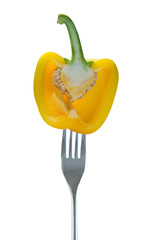 Gelbe Paprika auf Gabel