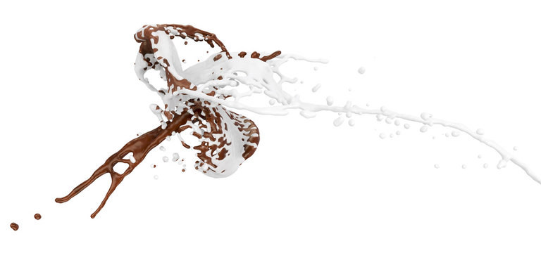 abstract splashes of colliding chocolate and milk