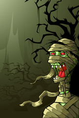 vector illustration of scary mummy in Halloween night