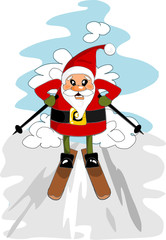 Happy santa calus on the ski in mountain