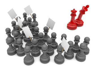 Pawn Revolt Concept. King hiding behind the queen.