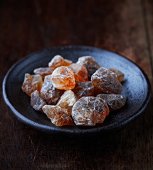 Rock candy sugar on a plate