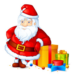 vector illustration of Santa Claus standing with Christmas gift