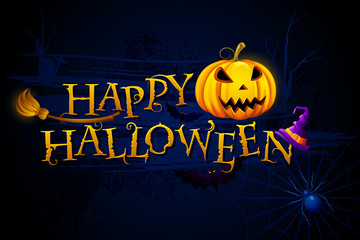 vector illustration of pumpkin and witch hat for Halloween