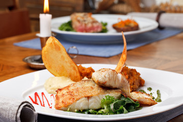 roasted pikeperch fillet with mashed potatoes