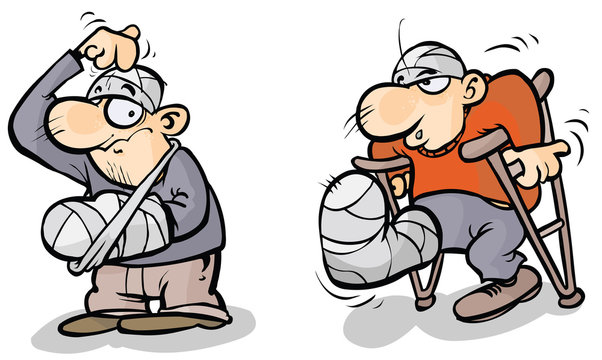 Two Cartoon men in plaster.