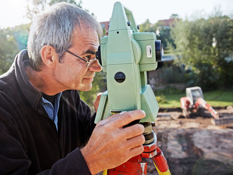 land surveyor, geodesist at work