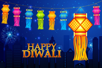 vector illustration of colorful diwali hanging lantern © stockshoppe
