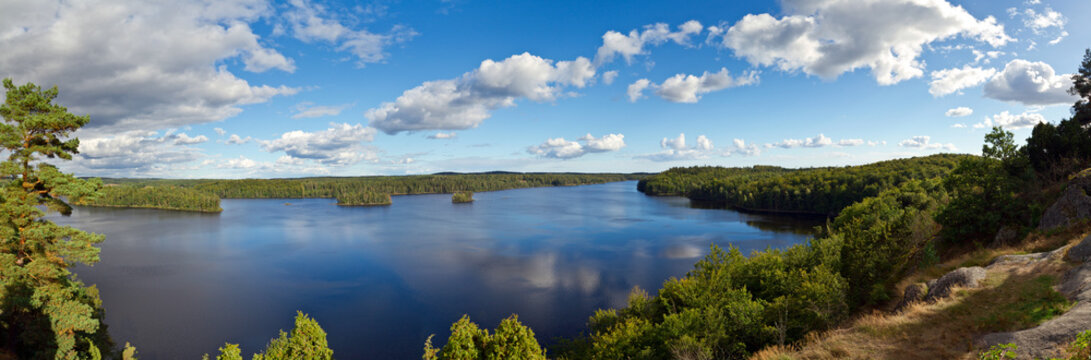 Panorama of Swedish lake in the summer time