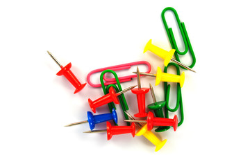 Colorful push pin and paper clip