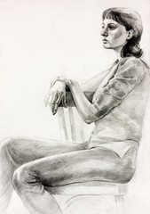 Obraz premium Woman sitting sketch