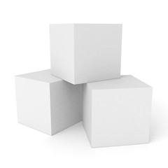Three 3d white cubes isolated on white background