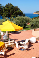 Outdoor restaurant at the modern luxury hotel, Thassos island, G
