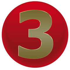 Fototapeta premium Button rot - Zahl 3 aus Gold