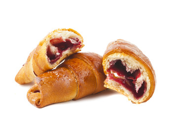 bagel with cherry jam isolated