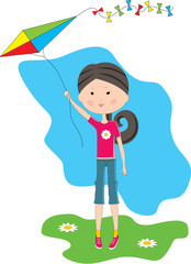 Cartoon the girl with a kite