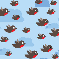 Fototapeta premium robin seamless pattern. bullfinch in the sky