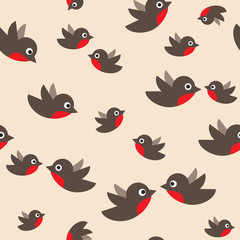 robin seamless pattern. bullfinch in the sky