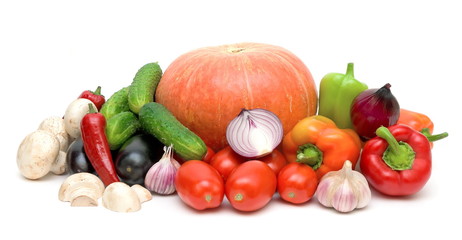 still life of fresh vegetables on white background