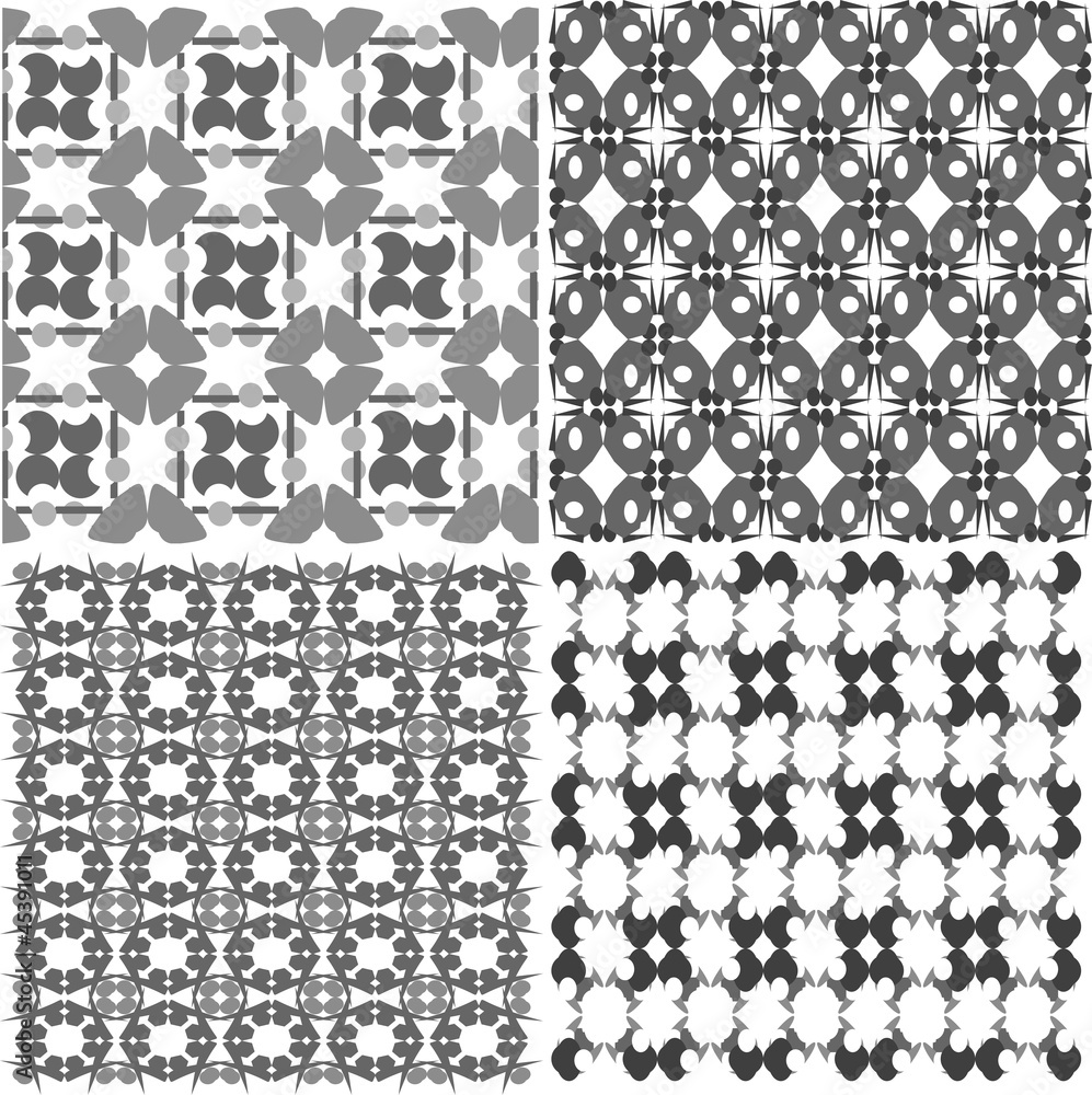 Poster set of four seamless patterns. geometric elements