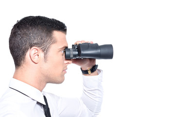 business homme de profil avec jumelles