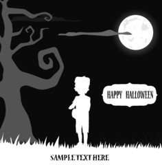 Halloween kid frankenstein standing in moon light