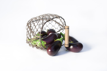 Basket with eggplants