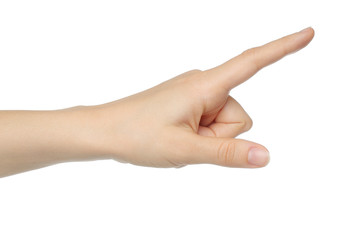 Woman hand on white background