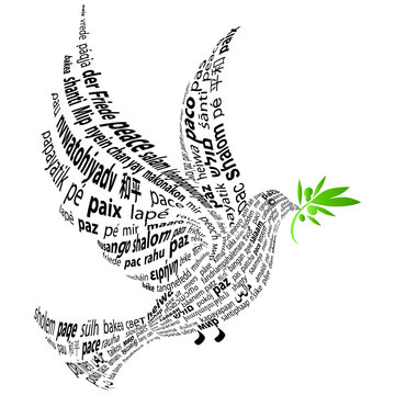 Dove with the word "peace" in all languages