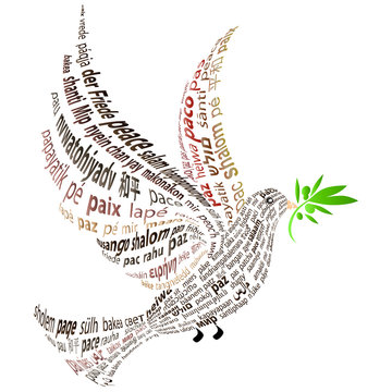 Brown Dove with the word "peace" in all languages