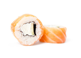 Two philadelphia sushi rolls , isolated on white