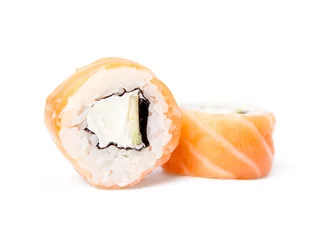 Foto auf Acrylglas Antireflex Two philadelphia sushi rolls , isolated on white © Karramba Production
