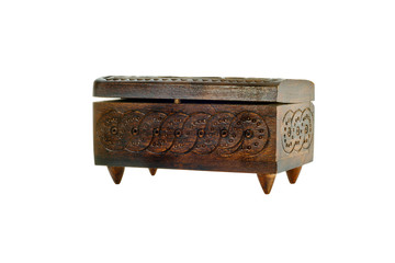 a wooden box for female ornaments and jewelry