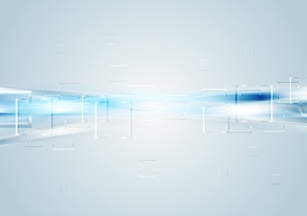 Elegant blue design with abstract waves and squares