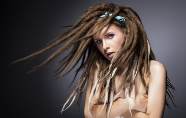 Beautiful sexy fashion woman with dreads. Glamour