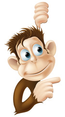 Monkey pointing and looking illustration