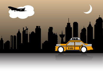 Taxi crossing the city