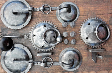Wrought iron fittings for solid wood doors from the past