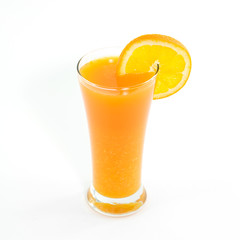 orange juice and slice isolated on white